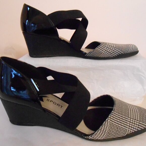 Anne Klein Sport Tara Black & White Checked Wedge Heel Dress Shoes-Size 9.5M-NEW - Picture 5 of 9